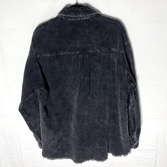 SOLD-La Miel Washed Black Corduroy Button-Up Shirt Shacket W Raw Hem M - Picture 2 of 16